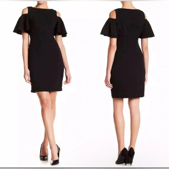 Eliza J Black Cold Shoulder Ruffle Cut Out Sleeve Cocktail Dress - Size 16W - Picture 1 of 5